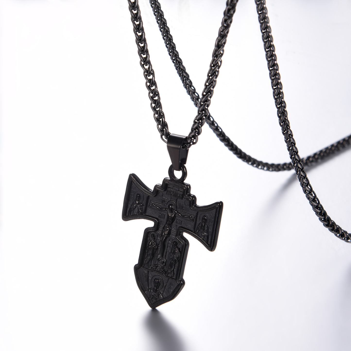 Jesus Cross Pendant Crucifix Necklace, Black Plated-02
