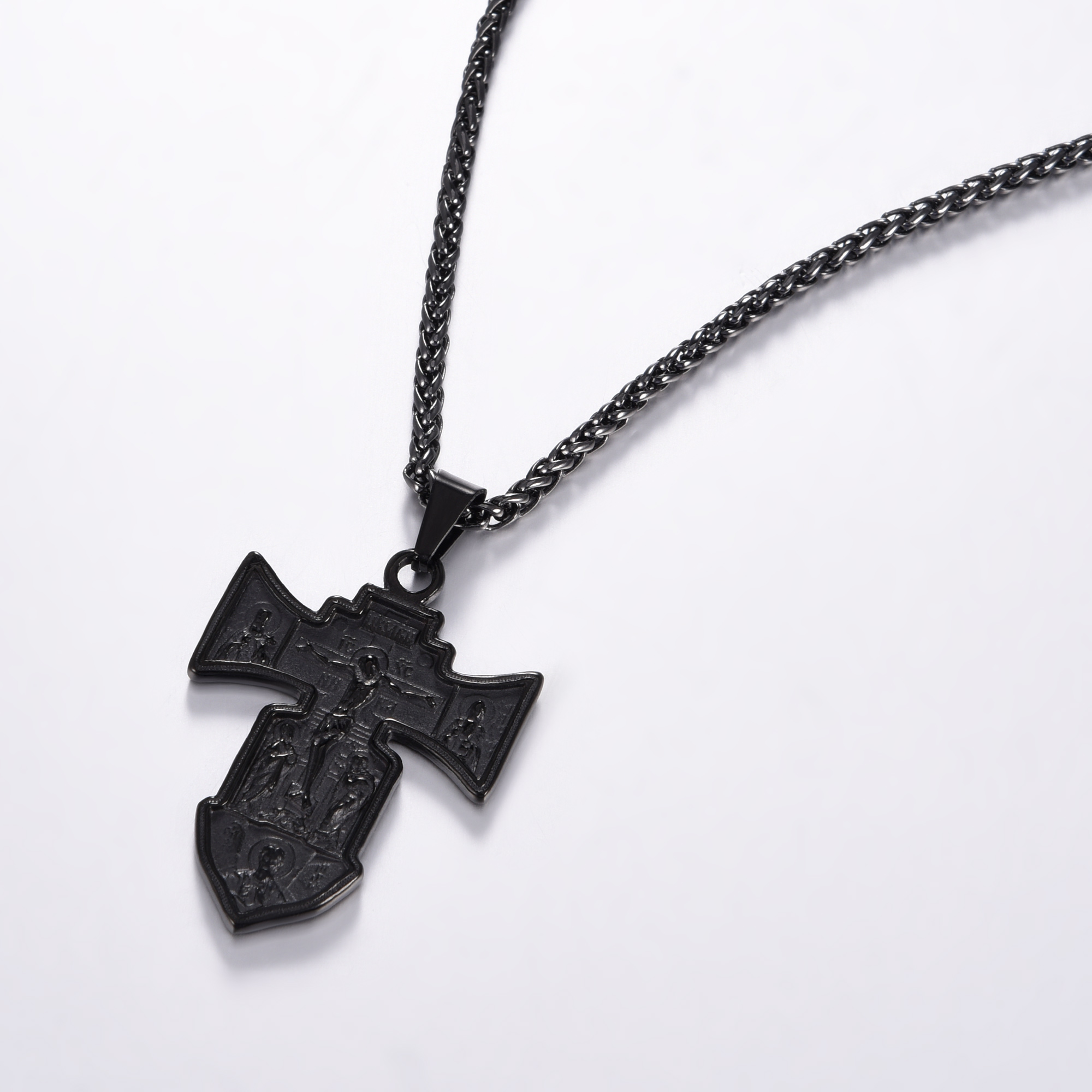 Jesus Cross Pendant Crucifix Necklace, Black Plated-03