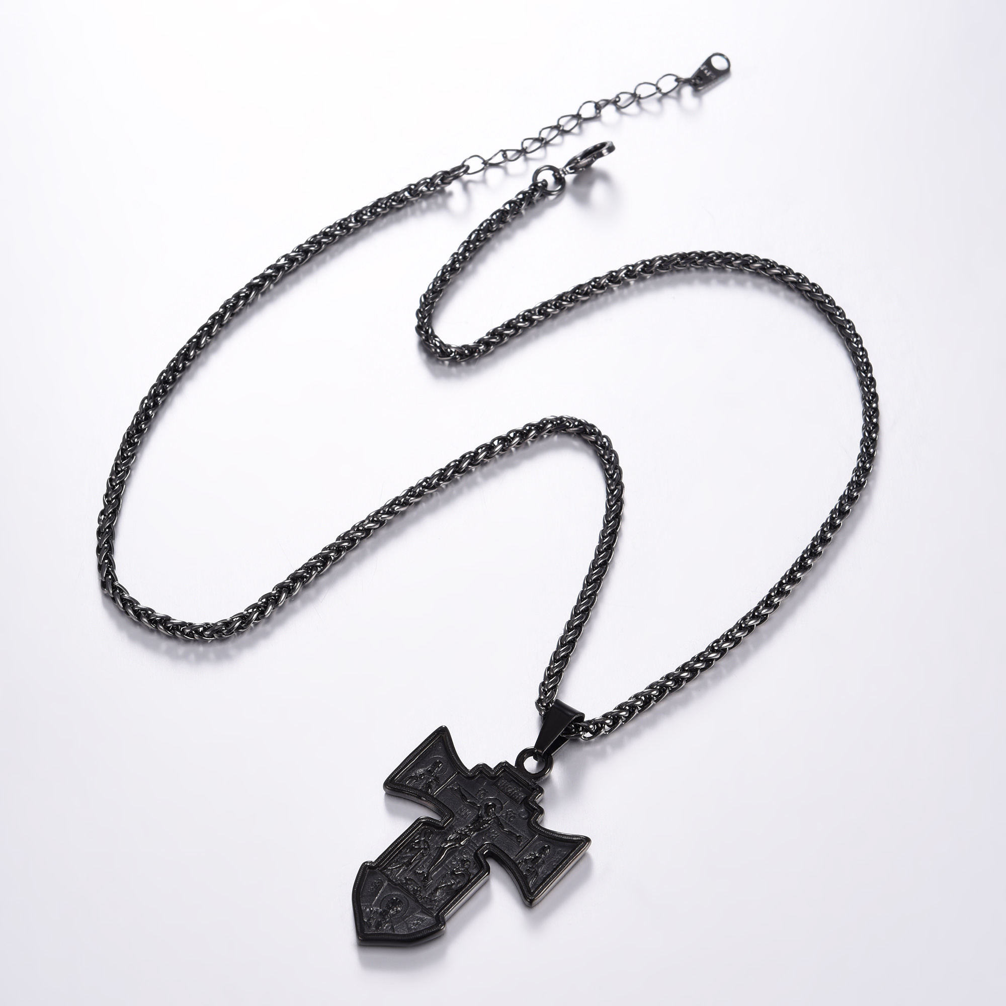Jesus Cross Pendant Crucifix Necklace, Black Plated-04