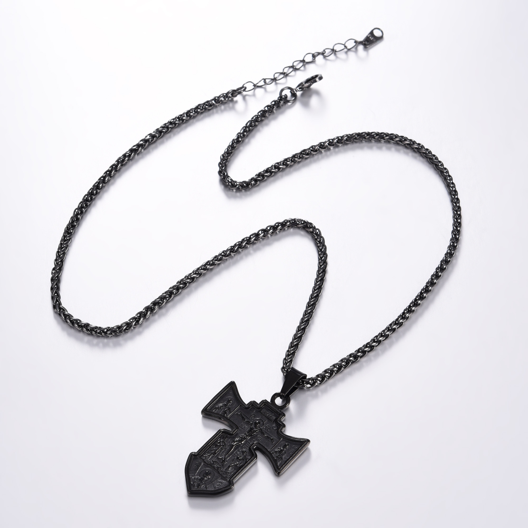 Jesus Cross Pendant Crucifix Necklace, Black Plated-04