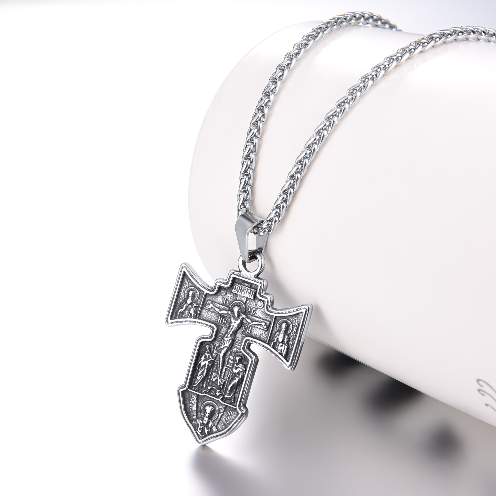 Jesus Cross Pendant Crucifix Necklace, Stainless Steel-01