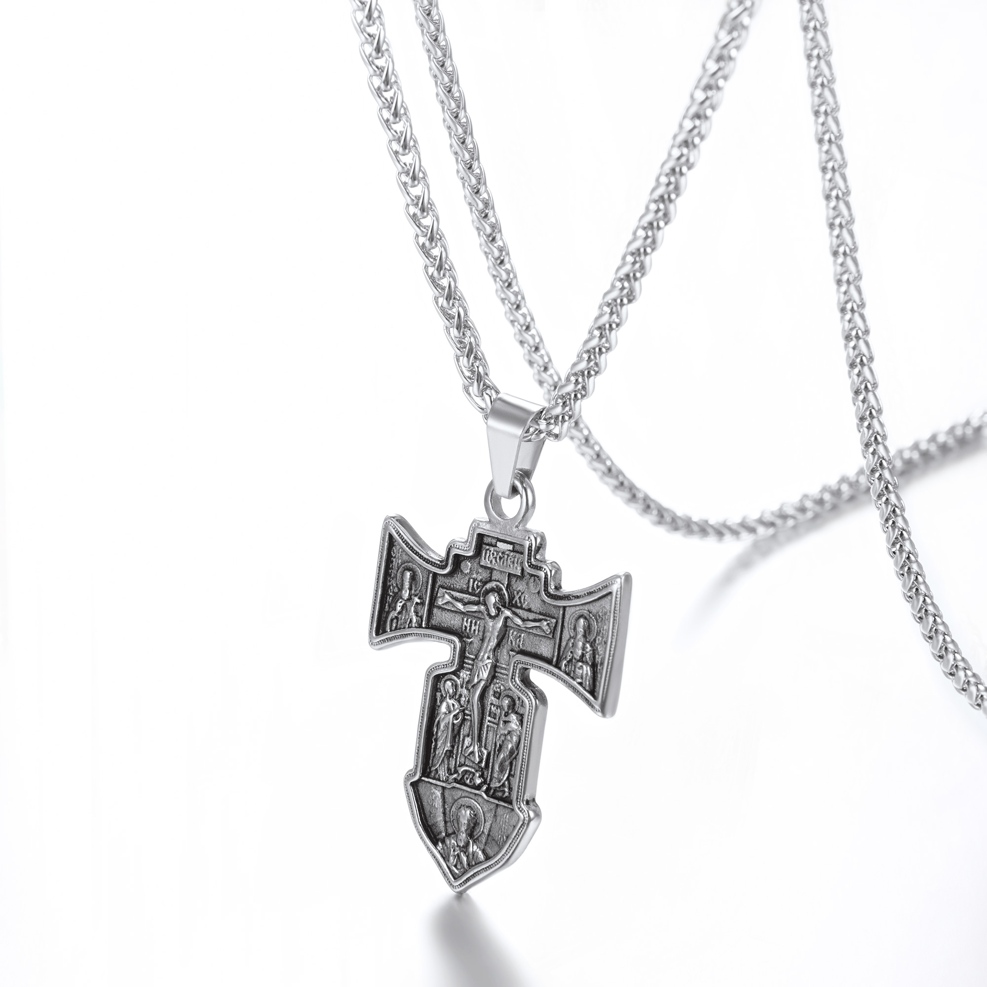Jesus Cross Pendant Crucifix Necklace, Stainless Steel-02