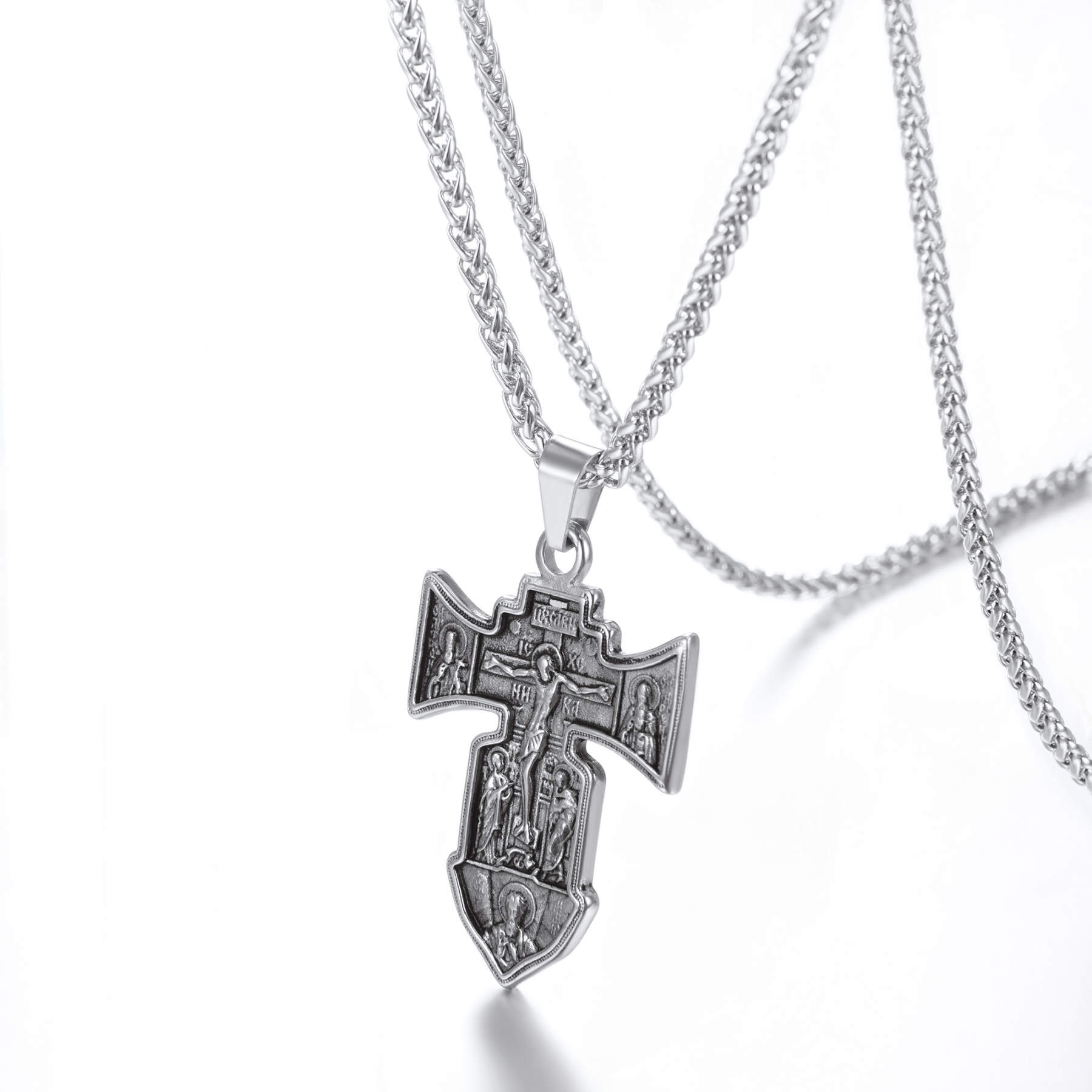 Jesus Cross Pendant Crucifix Necklace, Stainless Steel-02