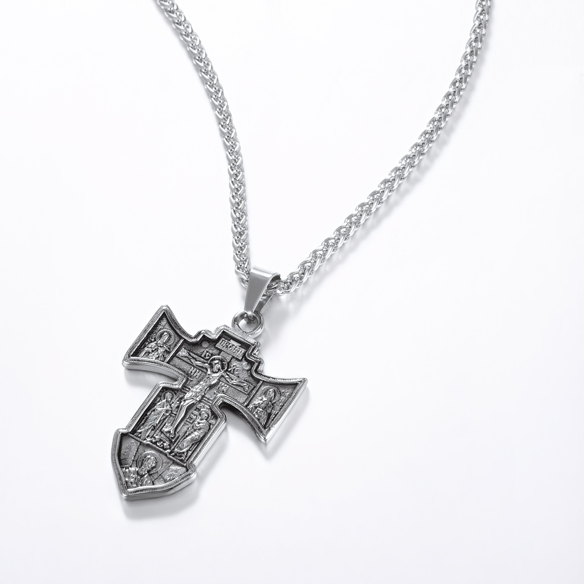 Jesus Cross Pendant Crucifix Necklace, Stainless Steel-03