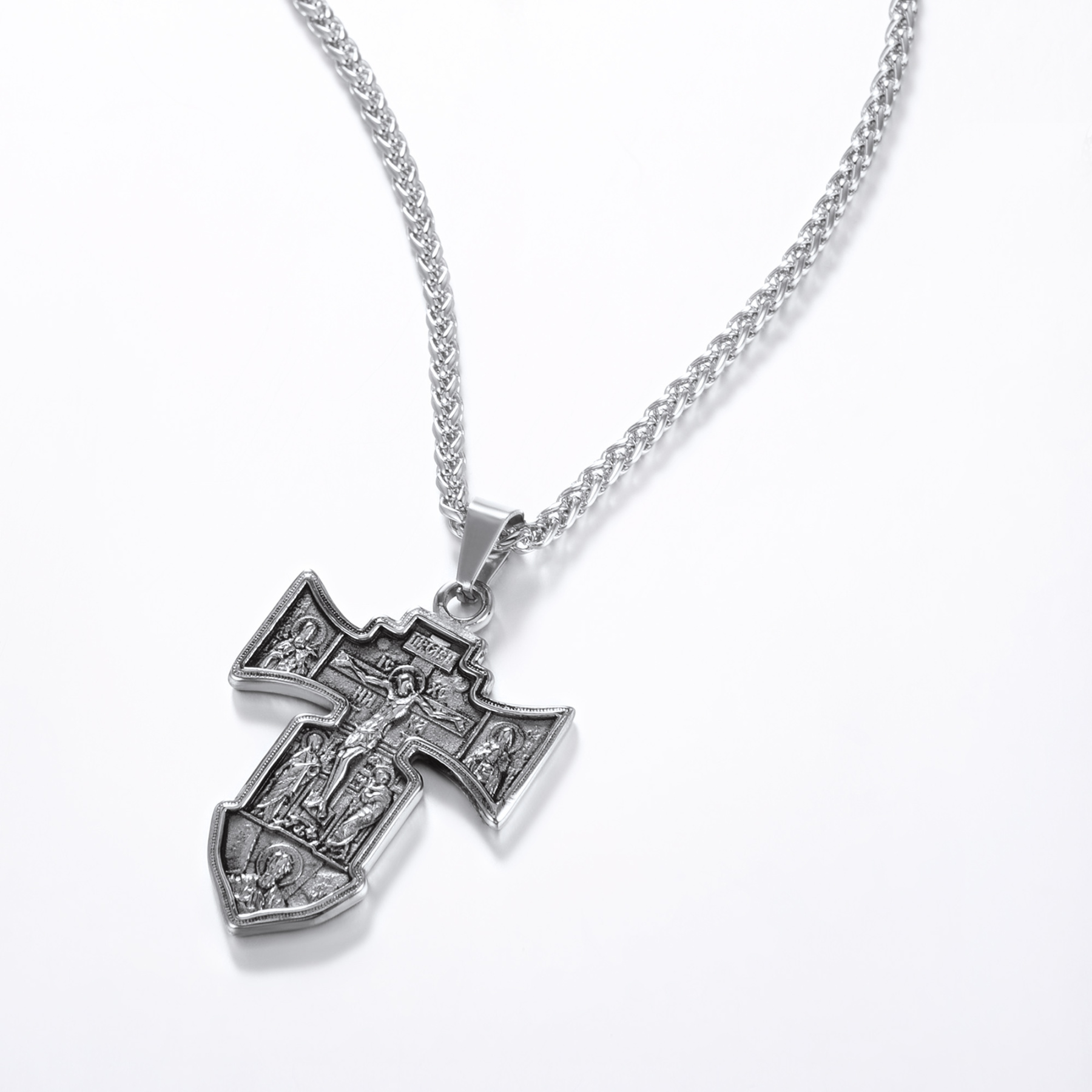 Jesus Cross Pendant Crucifix Necklace, Stainless Steel-03