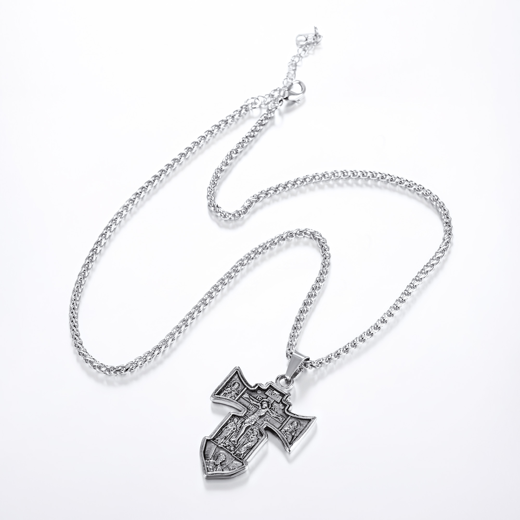 Jesus Cross Pendant Crucifix Necklace, Stainless Steel-04