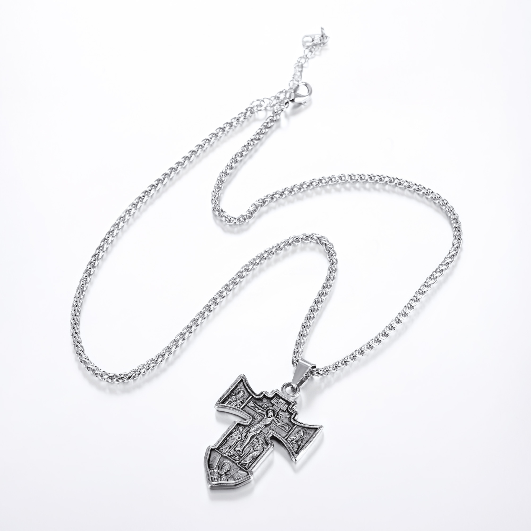 Jesus Cross Pendant Crucifix Necklace, Stainless Steel-04