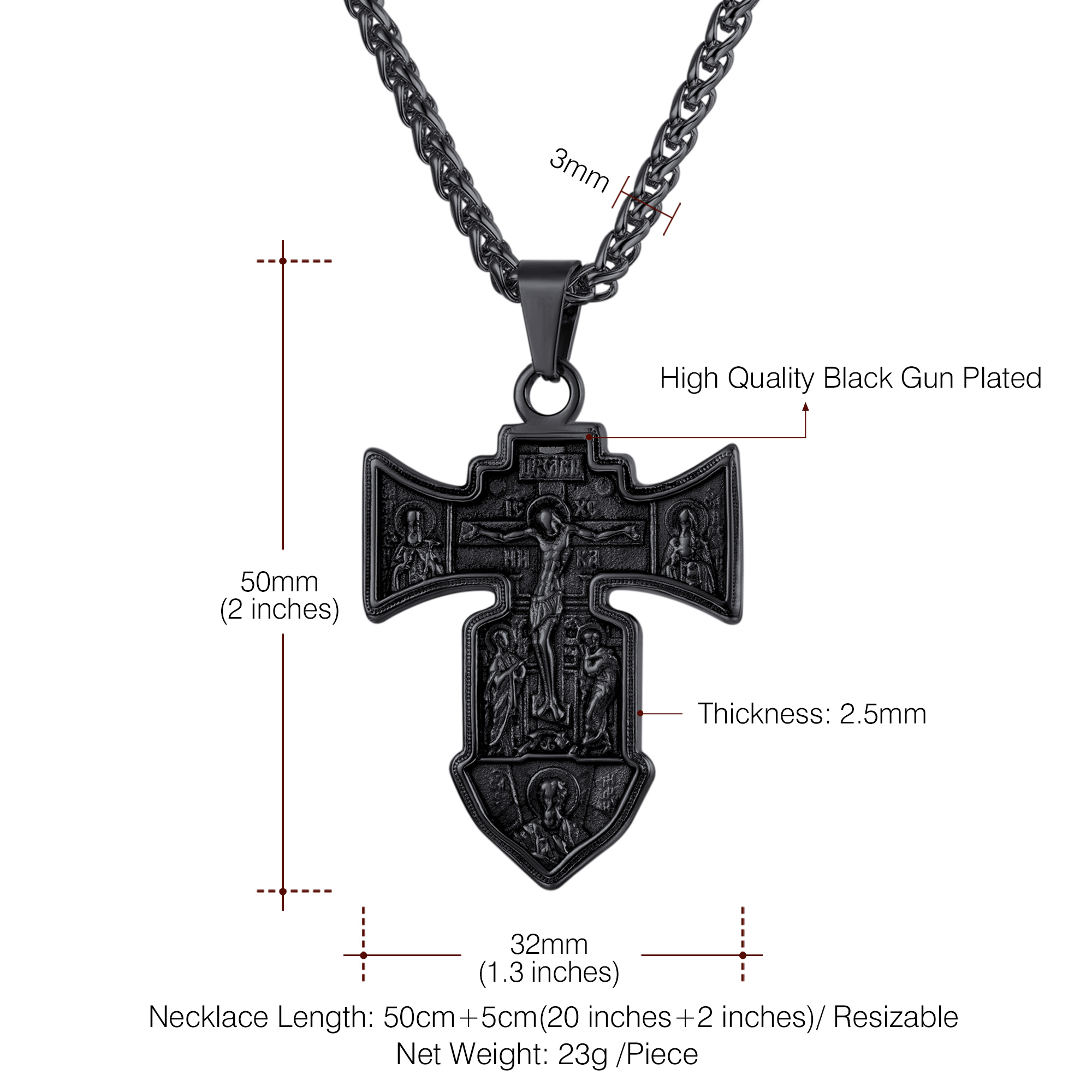 Jesus Cross Pendant Crucifix Necklace Details-Necklace Length, Weight