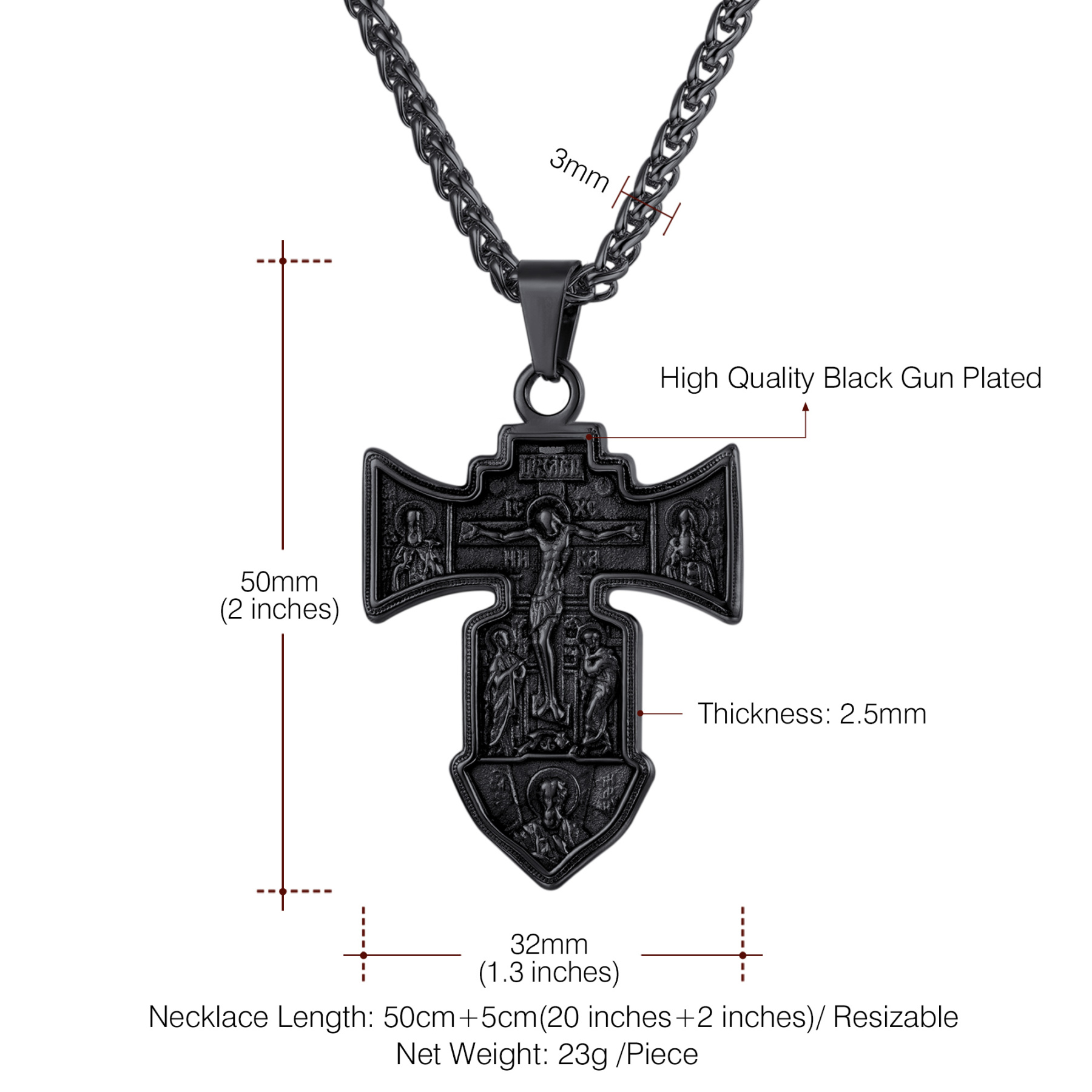 Jesus Cross Pendant Crucifix Necklace Details-Necklace Length, Weight