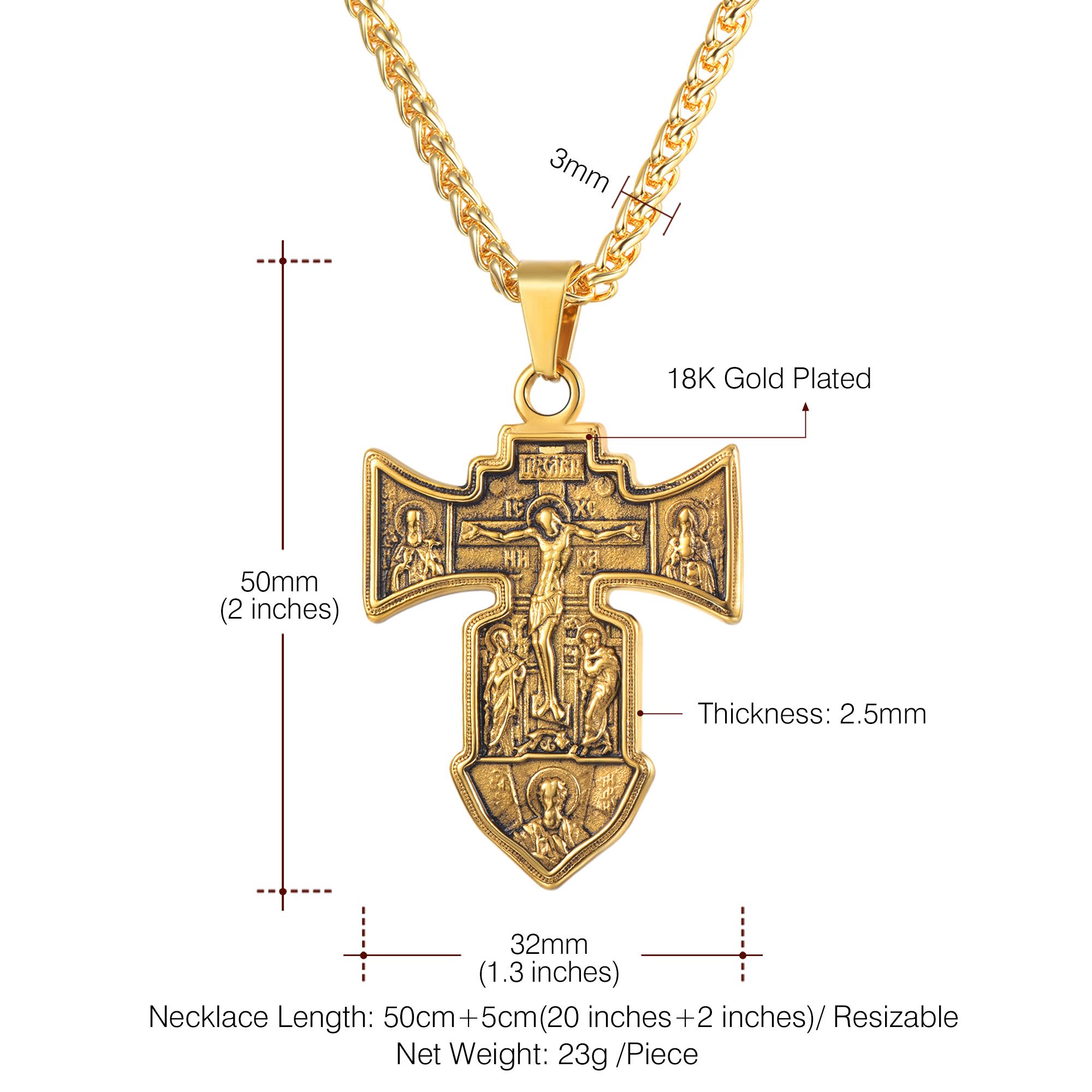 Jesus Cross Pendant Crucifix Necklace Details-Necklace Length, Weight