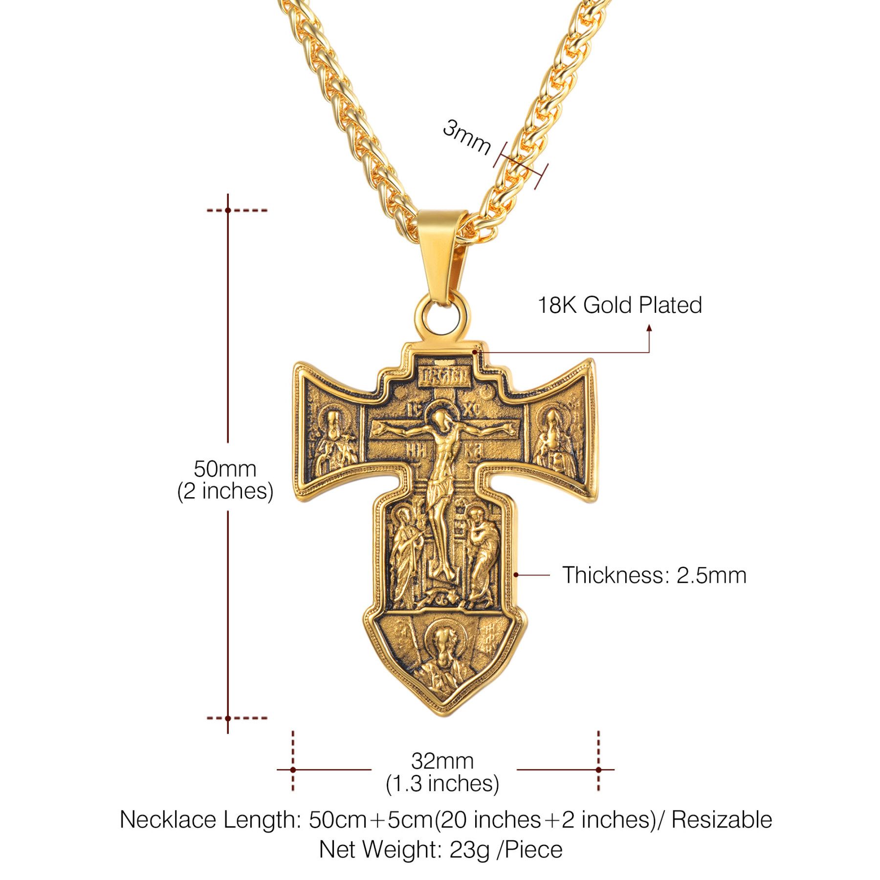 Jesus Cross Pendant Crucifix Necklace Details-Necklace Length, Weight