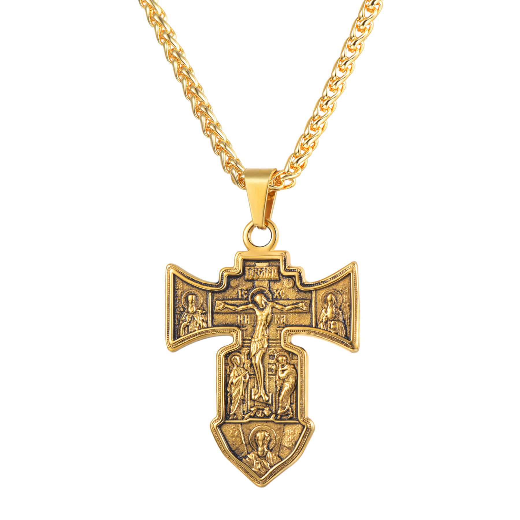 Jesus Cross Pendant Crucifix Necklace in 18K Gold Plated