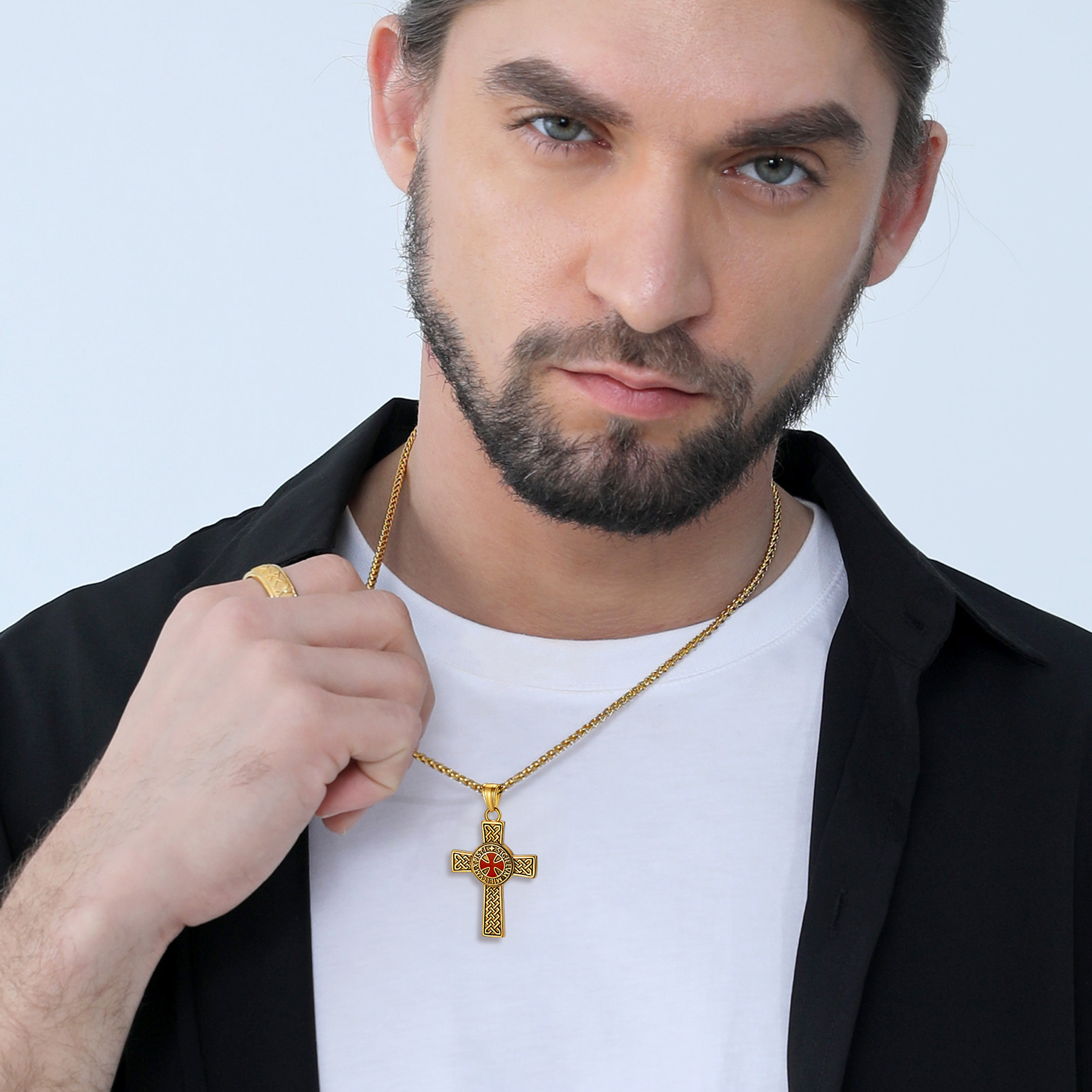 Knights Templar Cross Pendant Necklace for Men