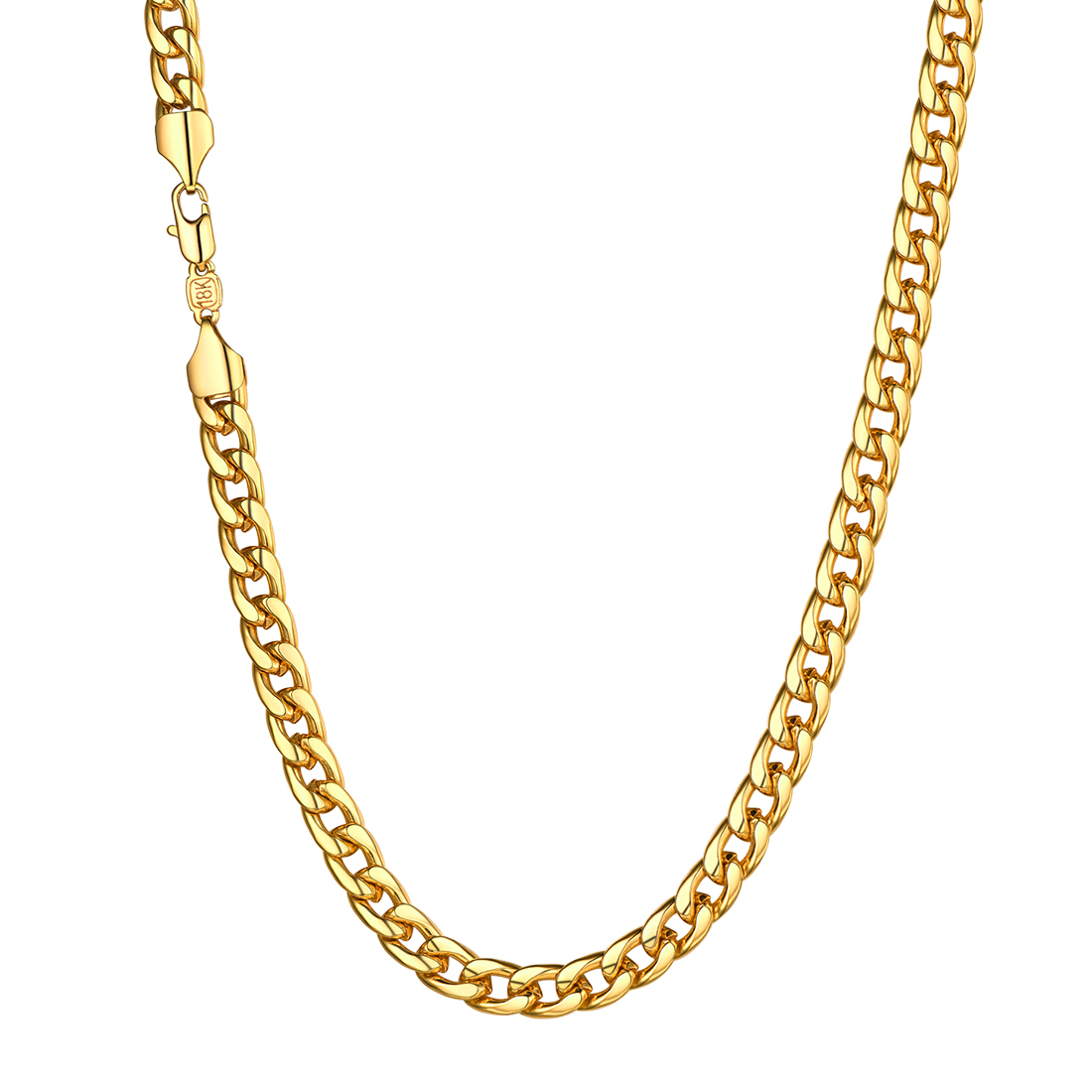 7mm Thick Cuban Chain Necklace Curb Chain Hip Hop Jewelry in 18K Gold Plated