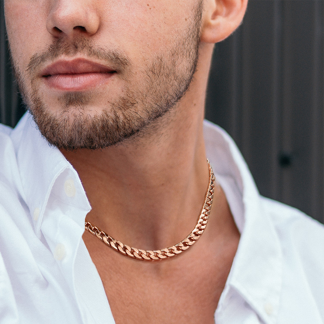 7mm Thick Cuban Chain Necklace Curb Chain Hip Hop Jewelry in Rose Gold Plated