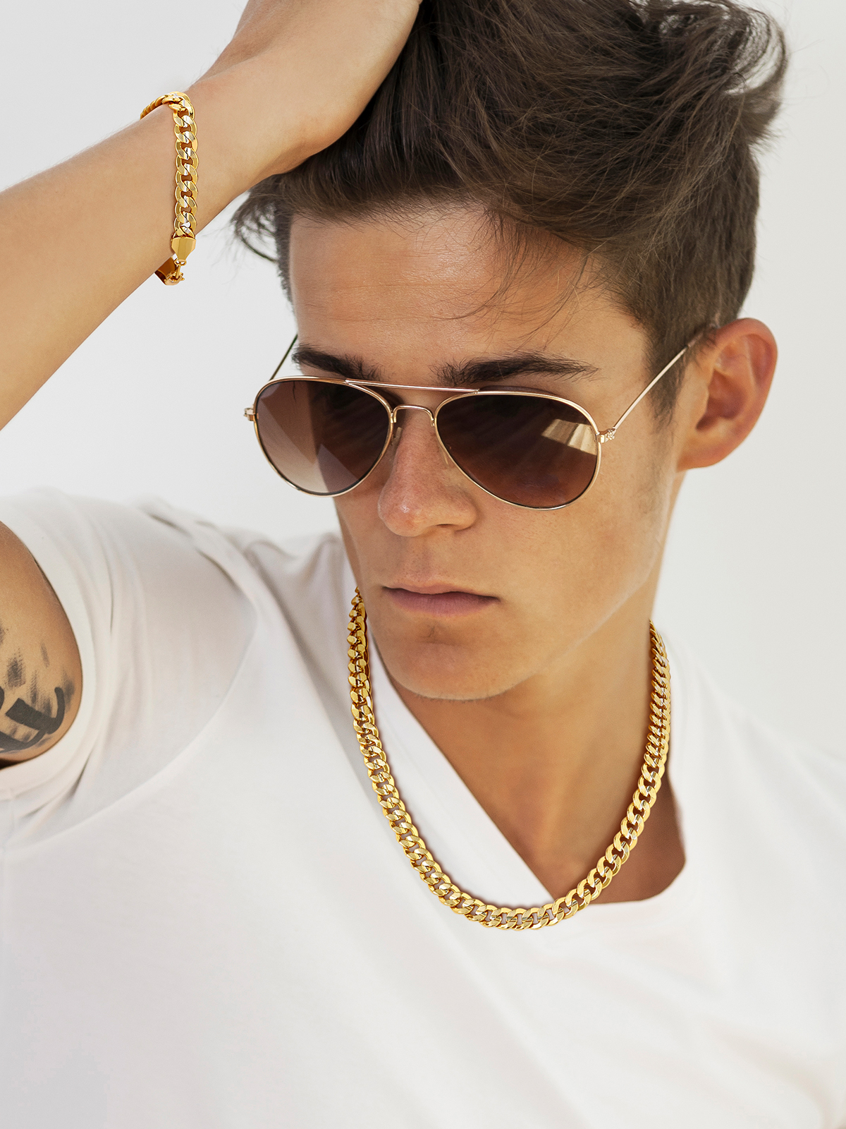 Chunky Cuban Chain Necklace Bracelet Set in 18K Gold Plated