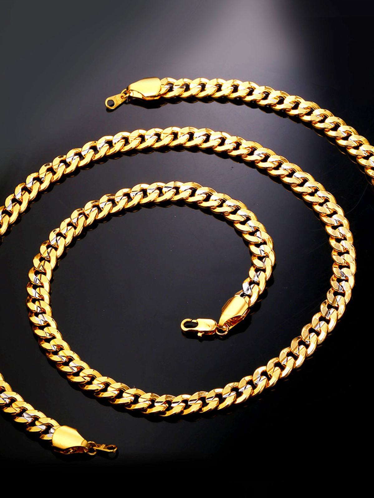 Chunky Cuban Chain Necklace Bracelet Set in 18K Gold Plated