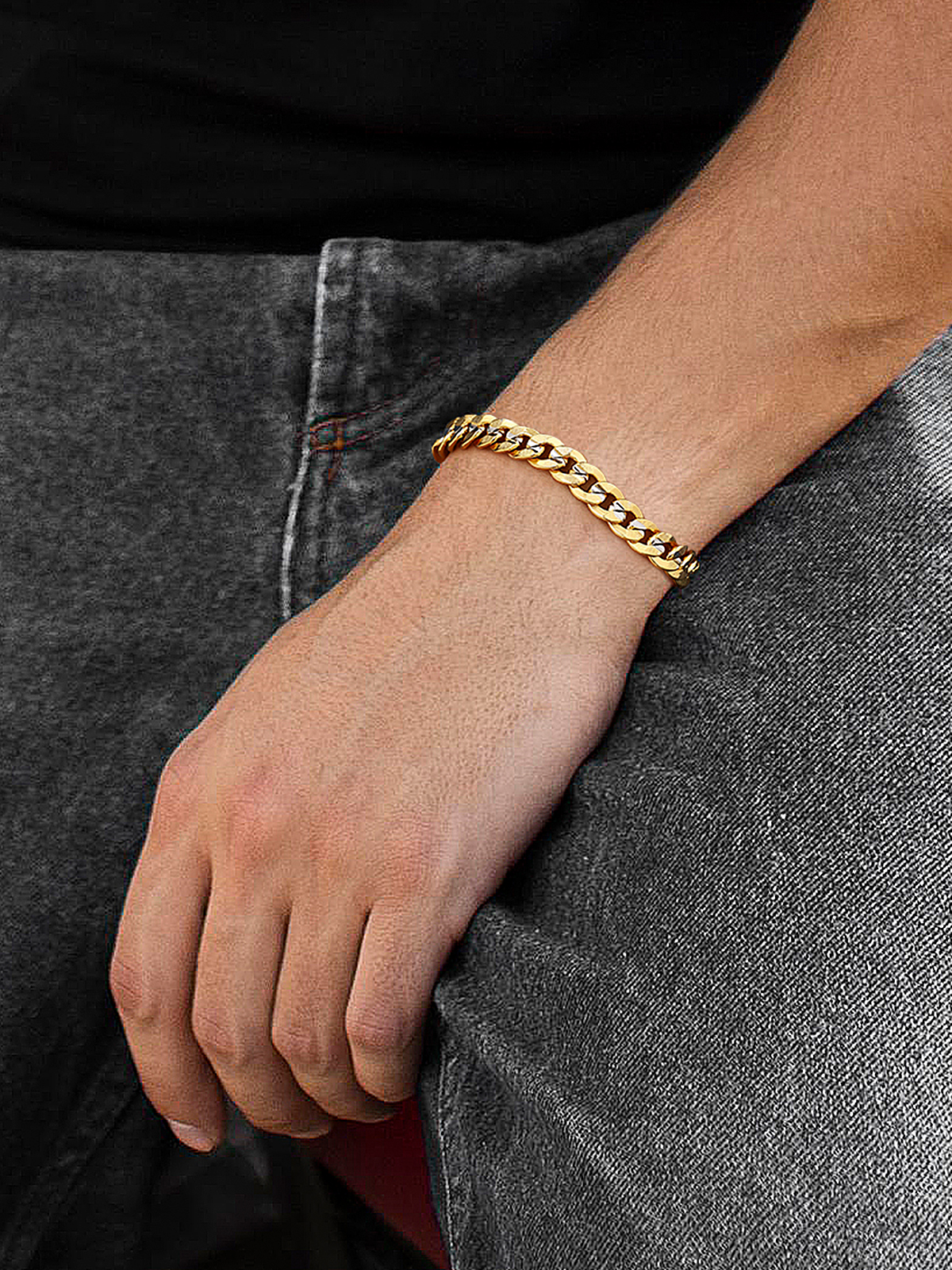 Chunky Cuban Chain Necklace Bracelet Set in 18K Gold Plated