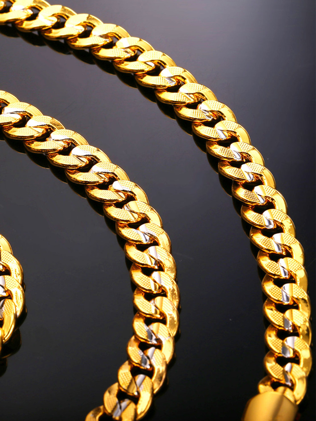 Chunky Cuban Chain Necklace Bracelet Set in 18K Gold Plated