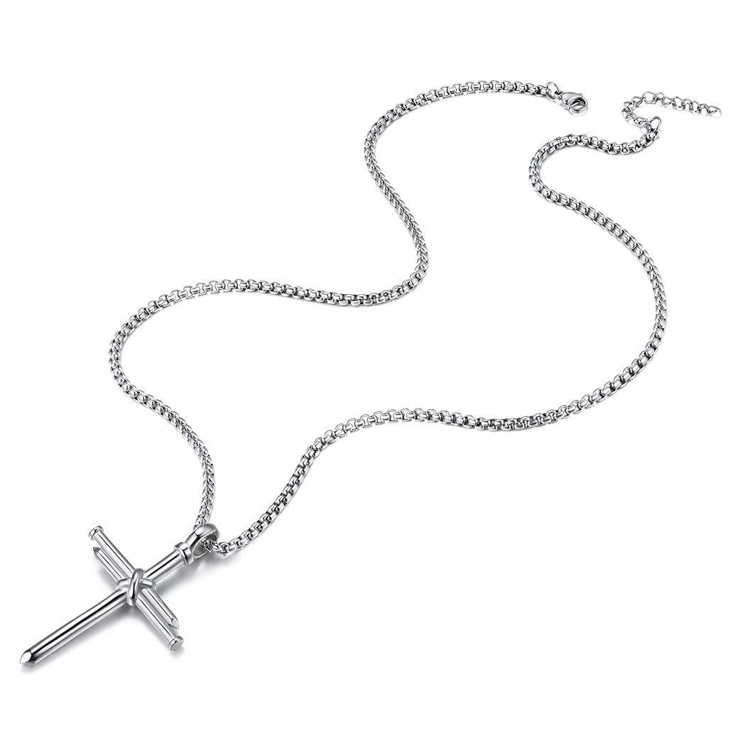 Nail Cross Pendant Necklace, Stainless Steel-04
