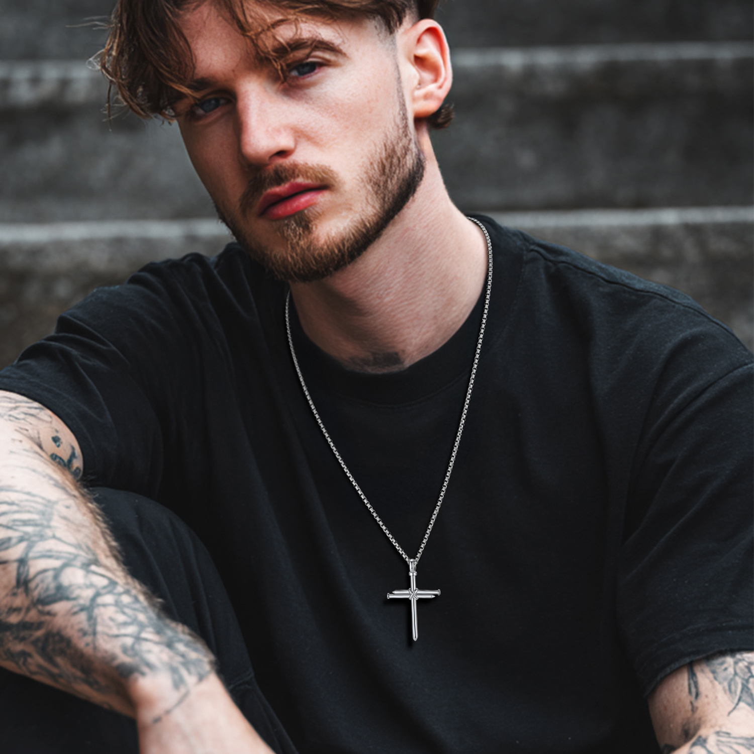 Nail Cross Pendant Necklace for Men-02