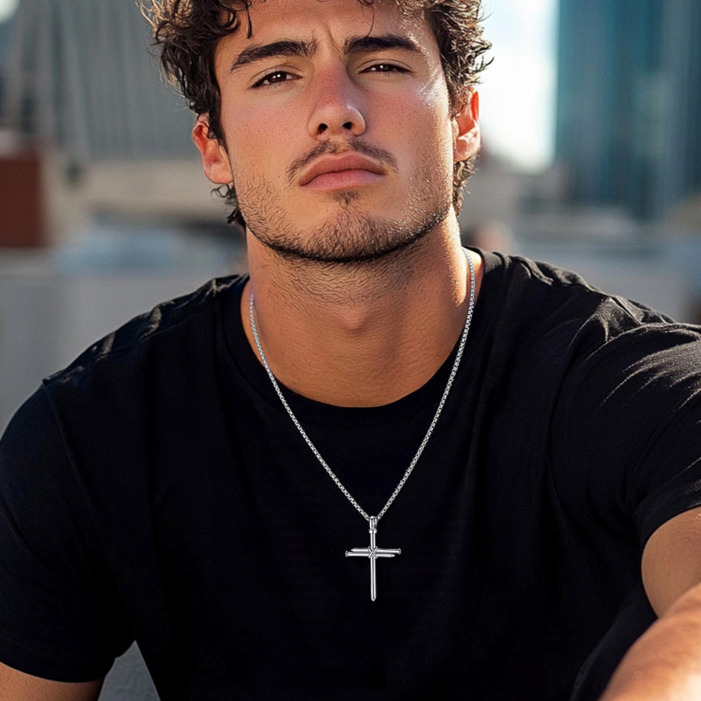 Nail Cross Pendant Necklace for Men-03