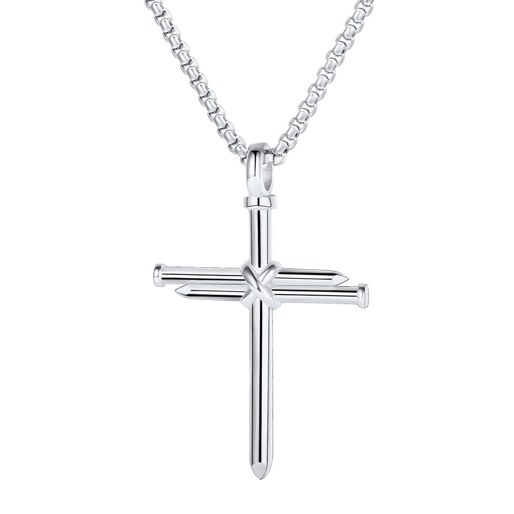 Nail Cross Pendant Necklace in Stainless Steel