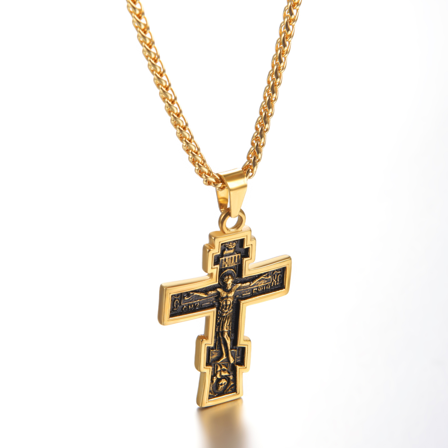 Orthodox Cross Pendant Jesus Crucifix Necklace, 18K Gold Plated-02