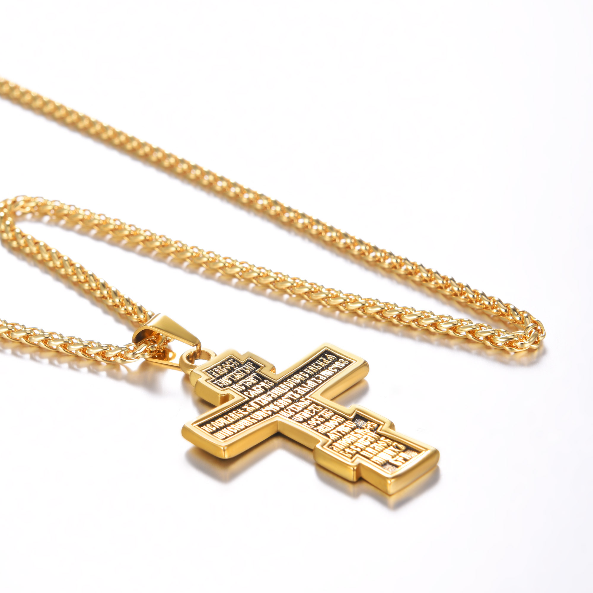 Orthodox Cross Pendant Jesus Crucifix Necklace, 18K Gold Plated-04