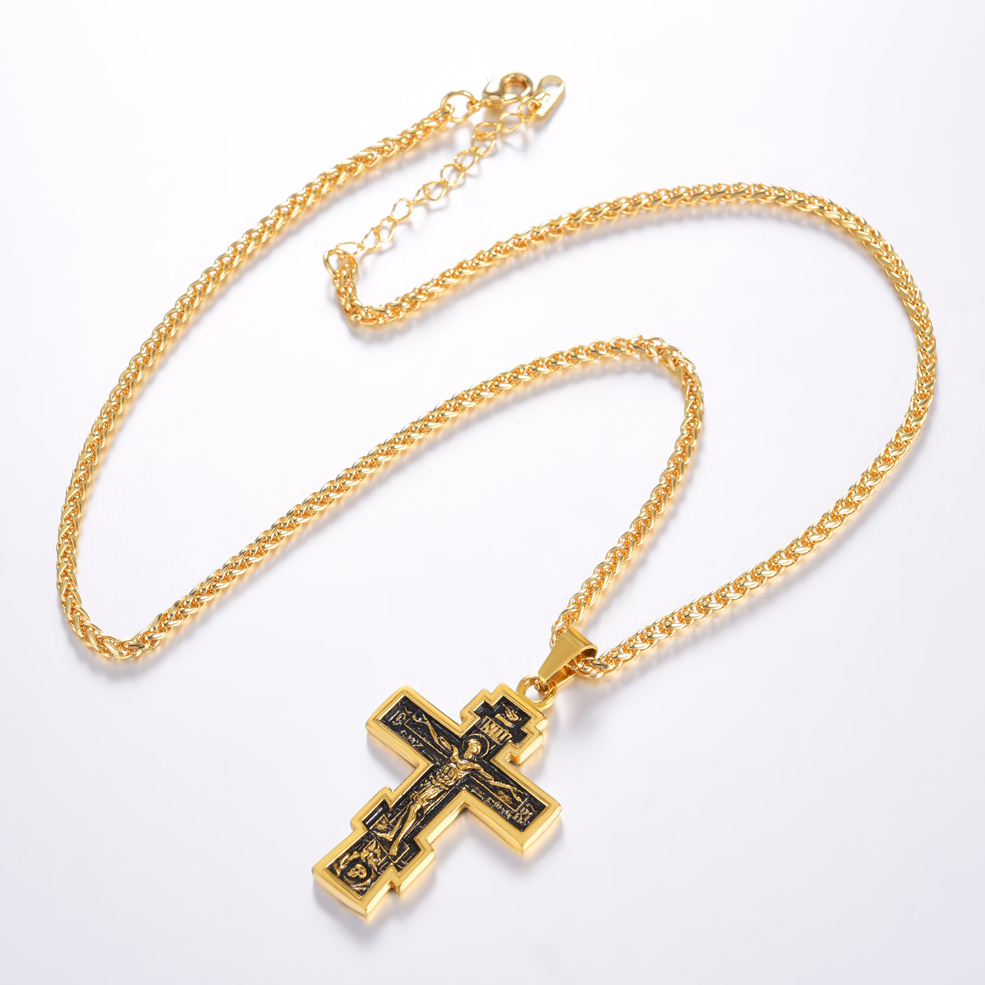 Orthodox Cross Pendant Jesus Crucifix Necklace, 18K Gold Plated-05