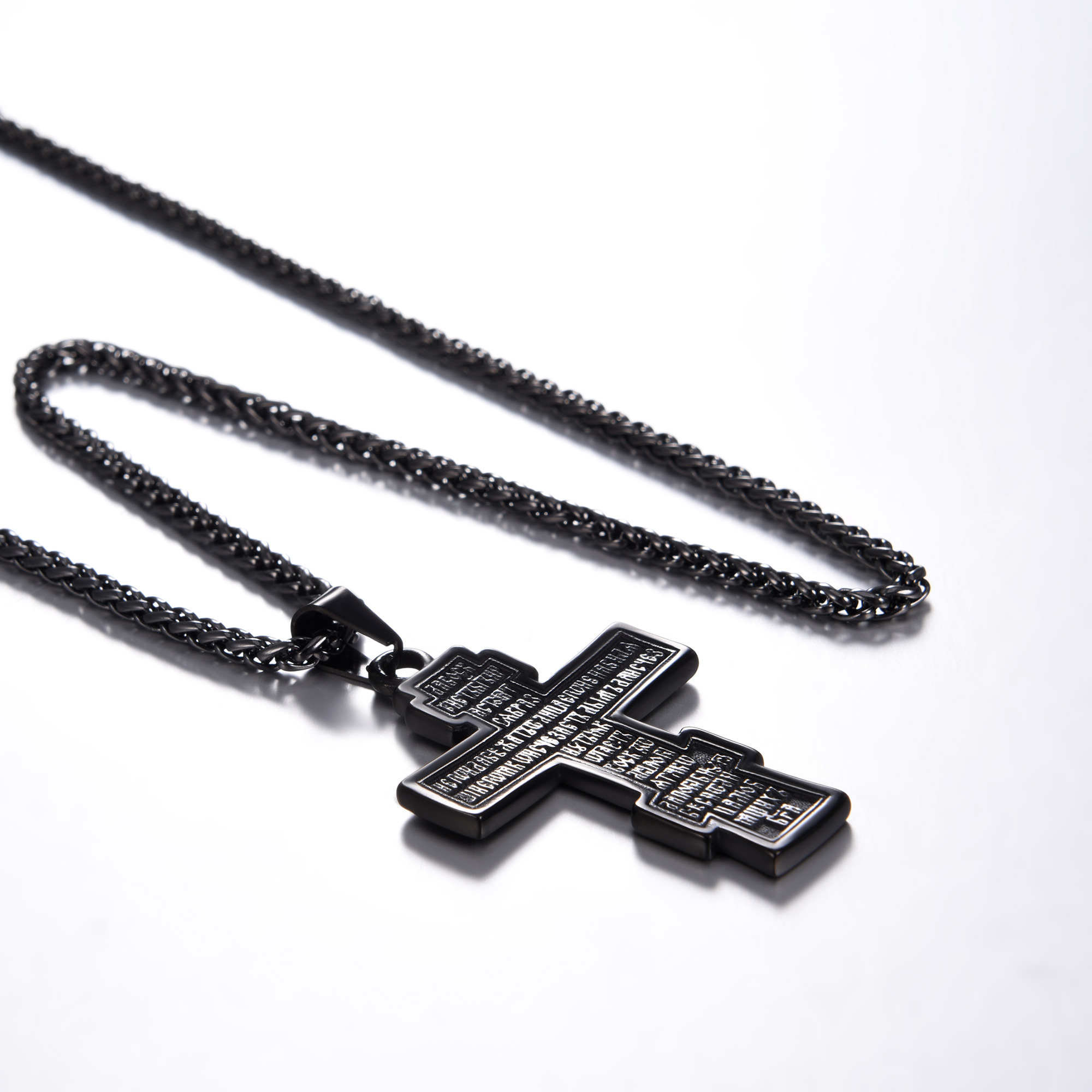 Orthodox Cross Pendant Jesus Crucifix Necklace, Black Plated-04