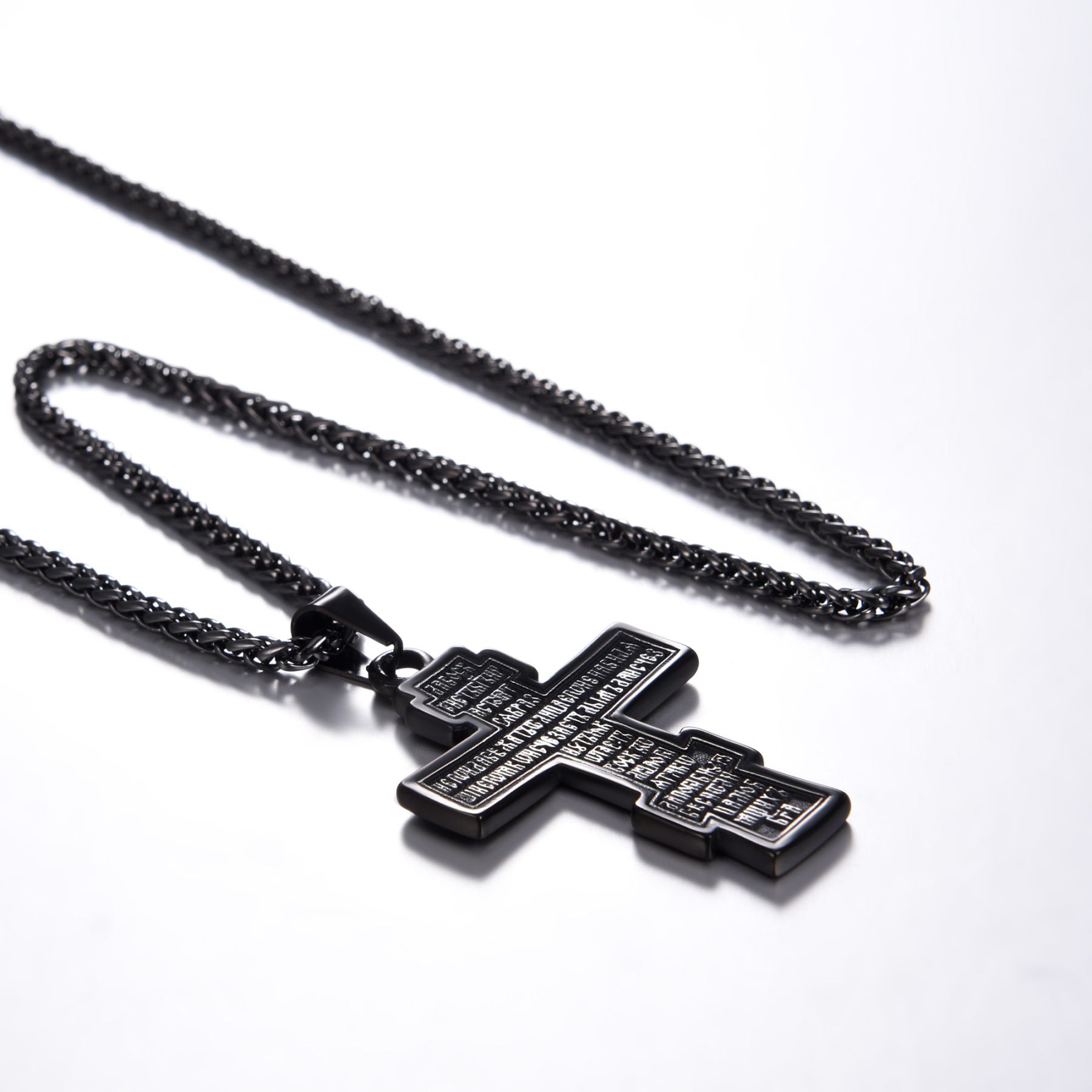 Orthodox Cross Pendant Jesus Crucifix Necklace, Black Plated-04
