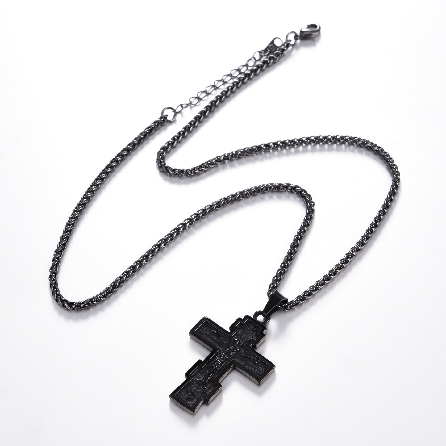 Orthodox Cross Pendant Jesus Crucifix Necklace, Black Plated-05