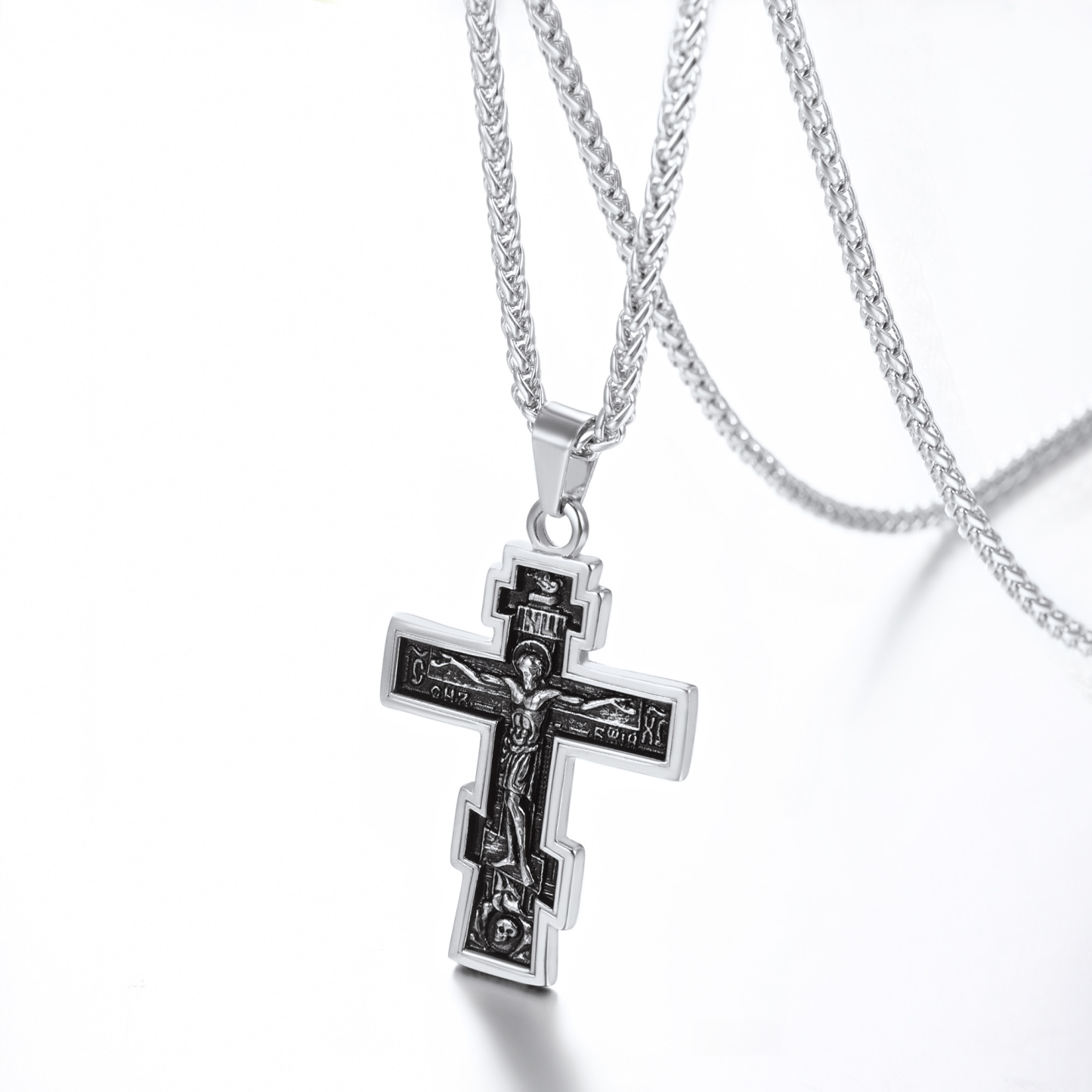 Orthodox Cross Pendant Jesus Crucifix Necklace, Stainless Steel-01