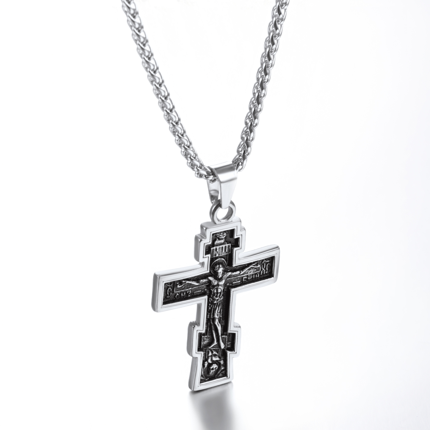 Orthodox Cross Pendant Jesus Crucifix Necklace, Stainless Steel-02