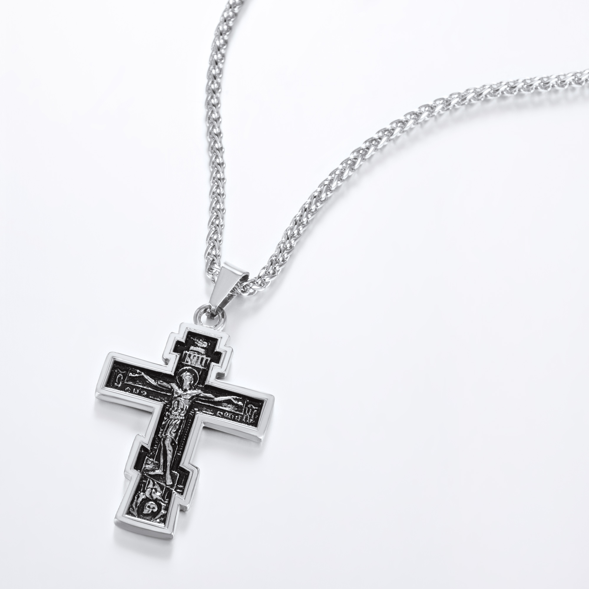 Orthodox Cross Pendant Jesus Crucifix Necklace, Stainless Steel-03