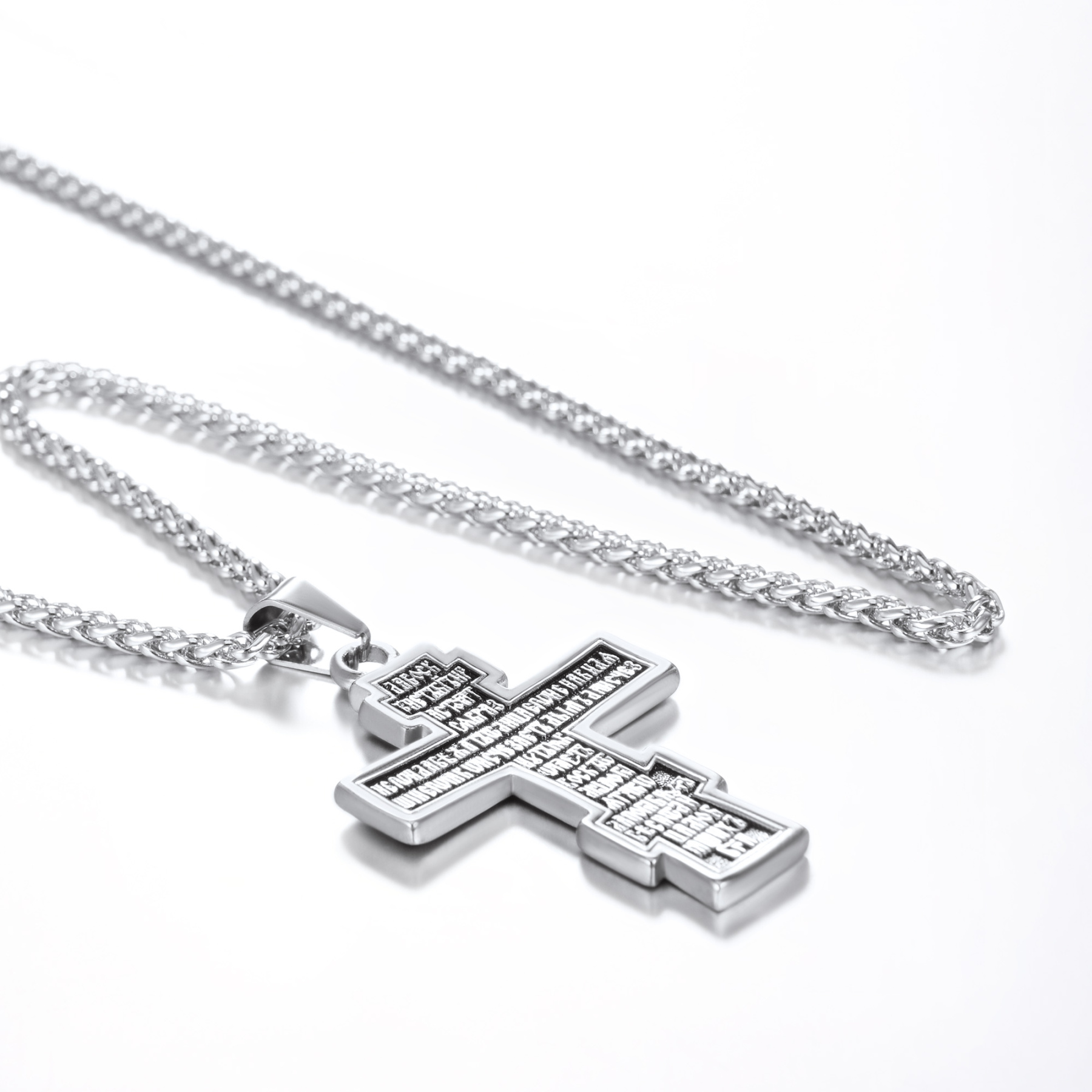 Orthodox Cross Pendant Jesus Crucifix Necklace, Stainless Steel-04