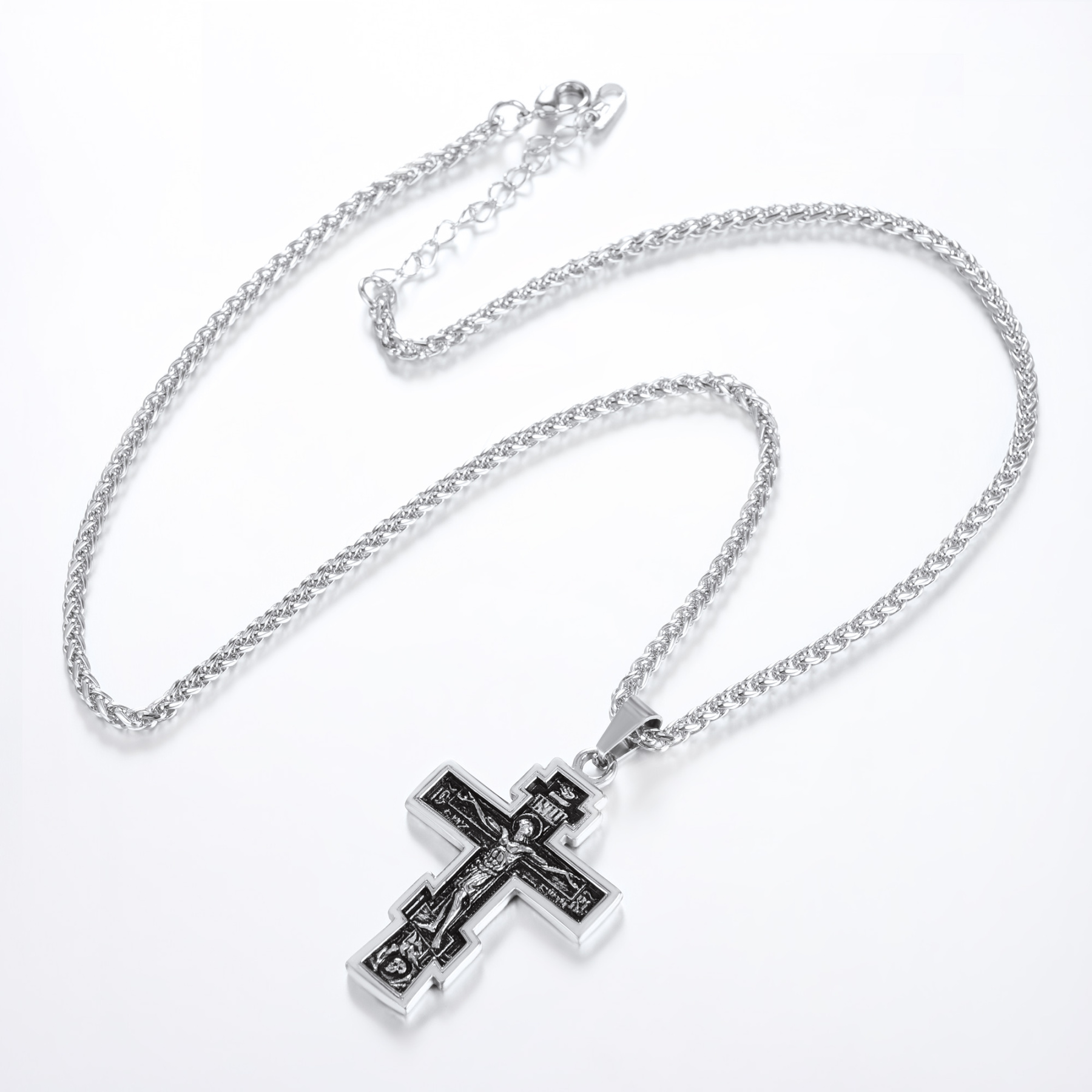 Orthodox Cross Pendant Jesus Crucifix Necklace, Stainless Steel-05