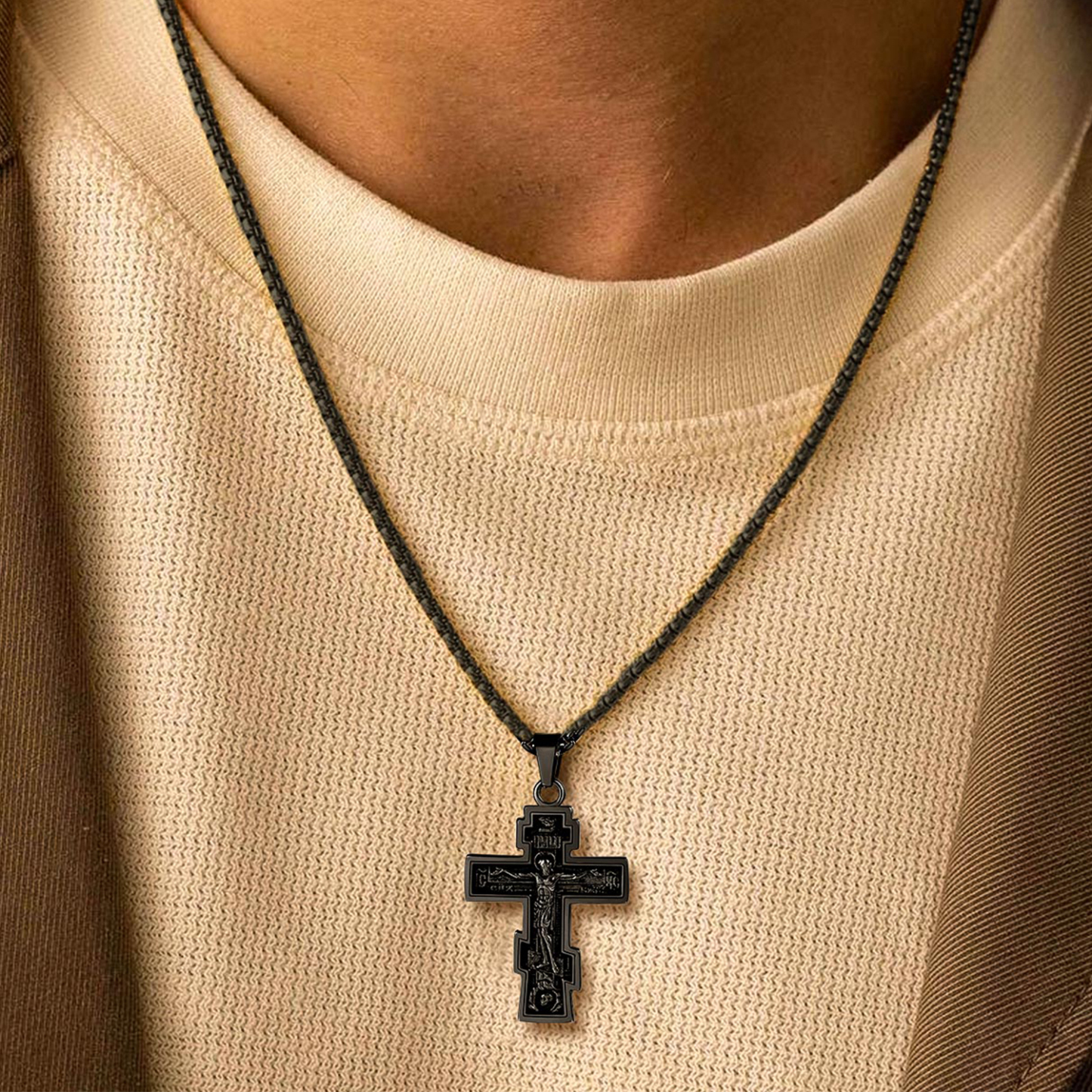 Orthodox Cross Pendant Jesus Crucifix Necklace for Men-01