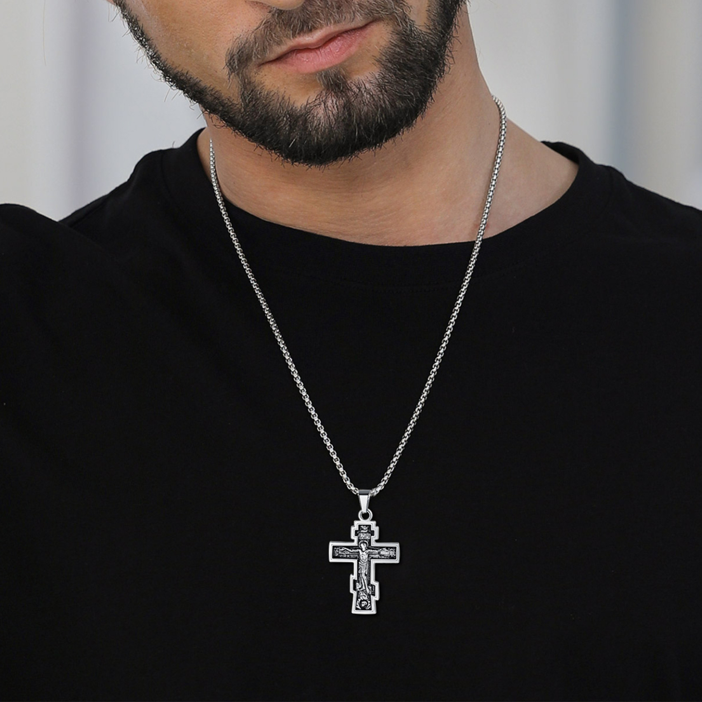 Orthodox Cross Pendant Jesus Crucifix Necklace for Men-02