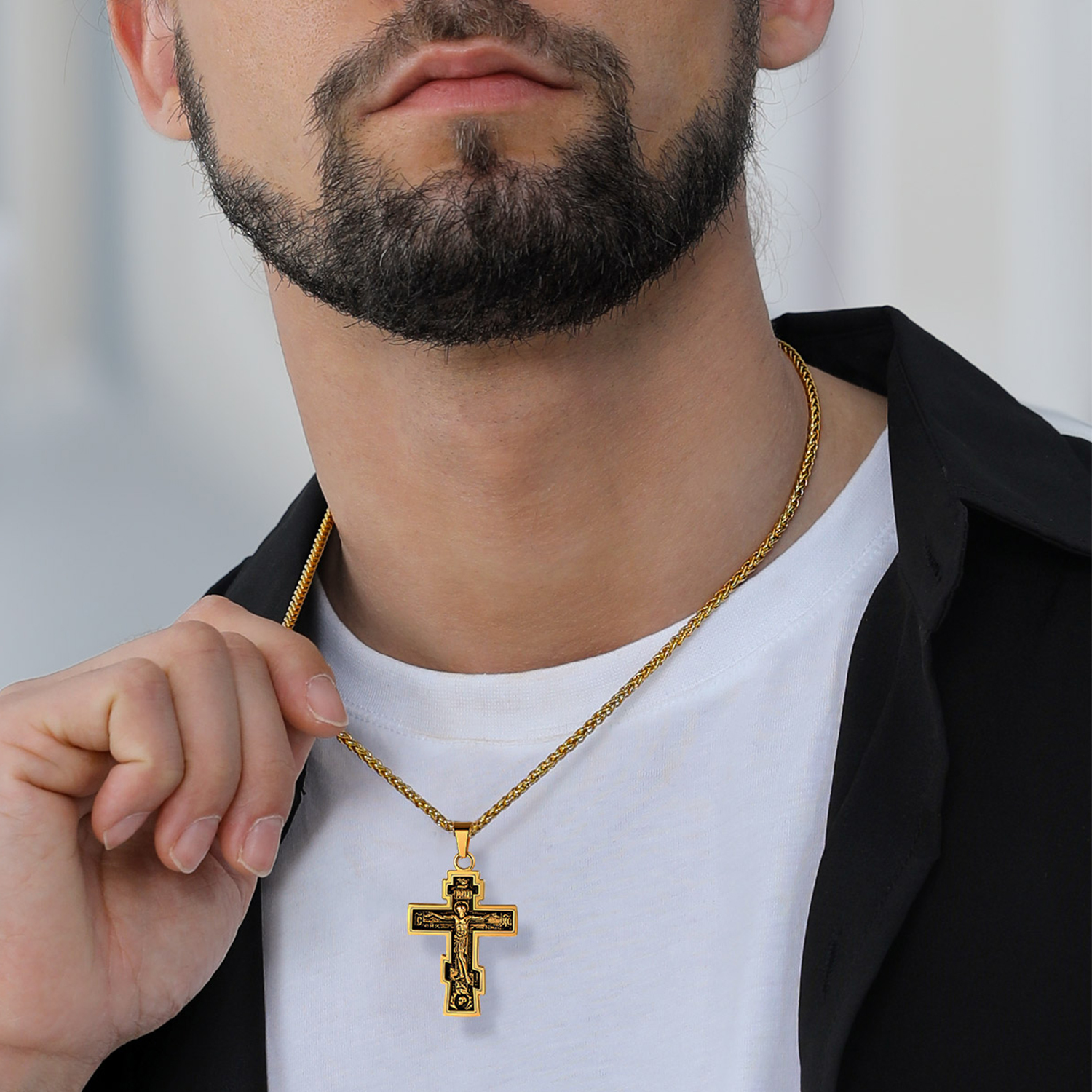 Orthodox Cross Pendant Jesus Crucifix Necklace for Men