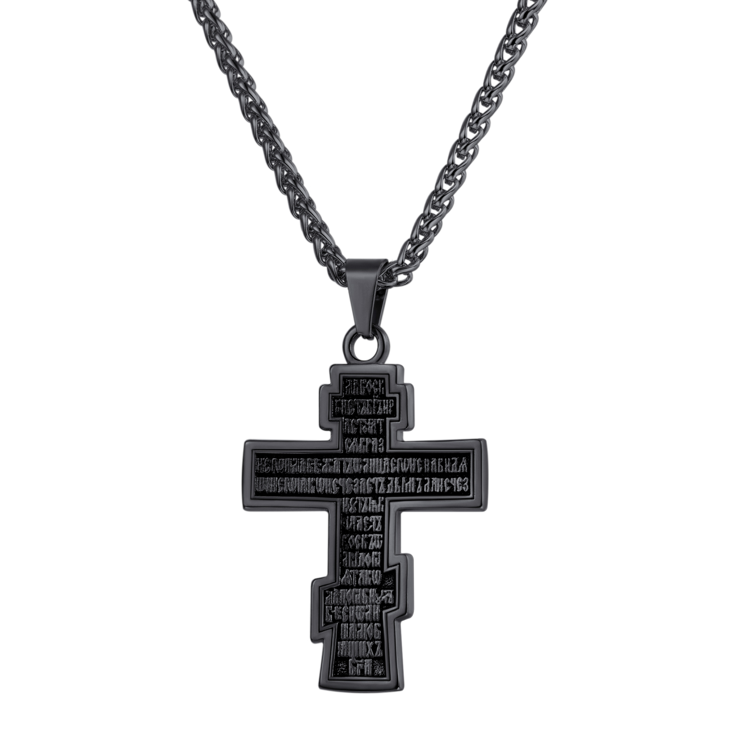 Orthodox Cross Pendant Jesus Crucifix Necklace in Black Plated-Backside