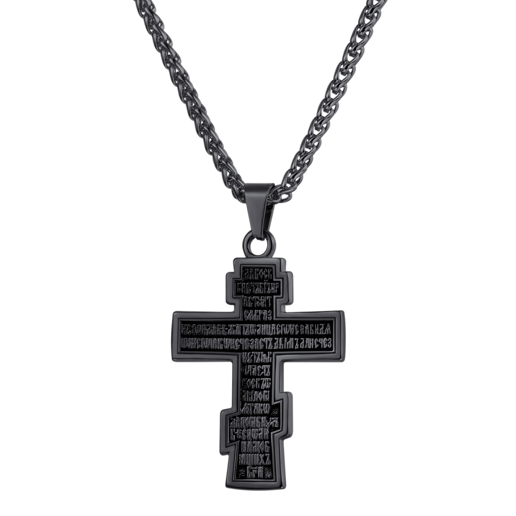 Orthodox Cross Pendant Jesus Crucifix Necklace in Black Plated-Backside