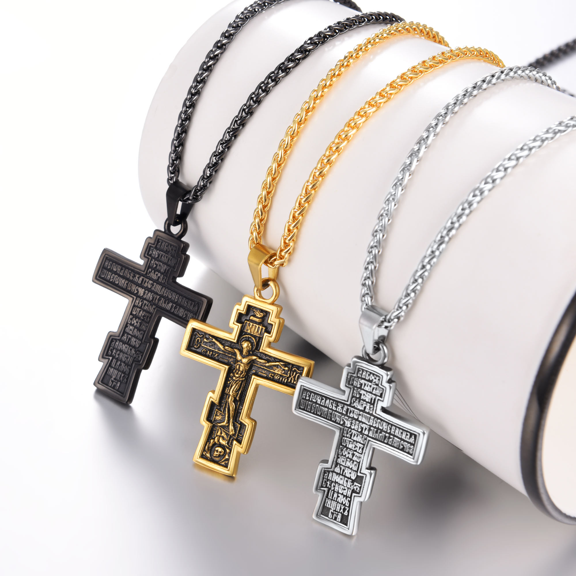 Orthodox Cross Pendant Jesus Crucifix Necklace in Different Colors