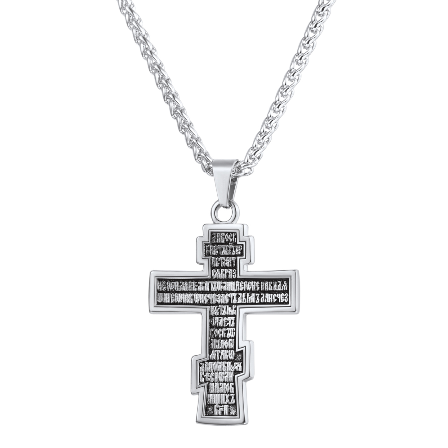 Orthodox Cross Pendant Jesus Crucifix Necklace in Stainless Steel-Backside