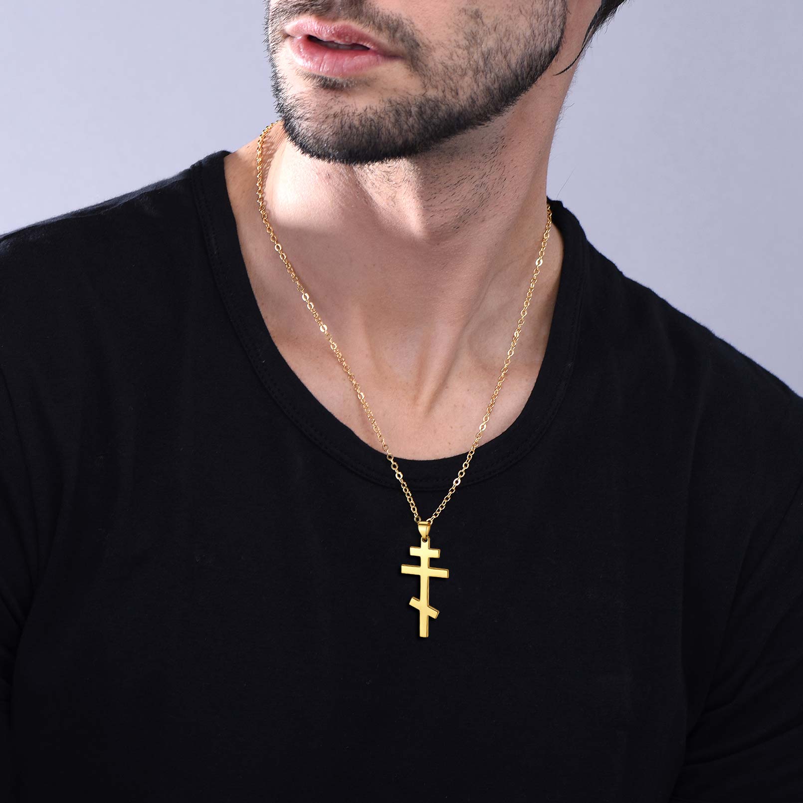 Orthodox Cross Pendant Necklace for Men