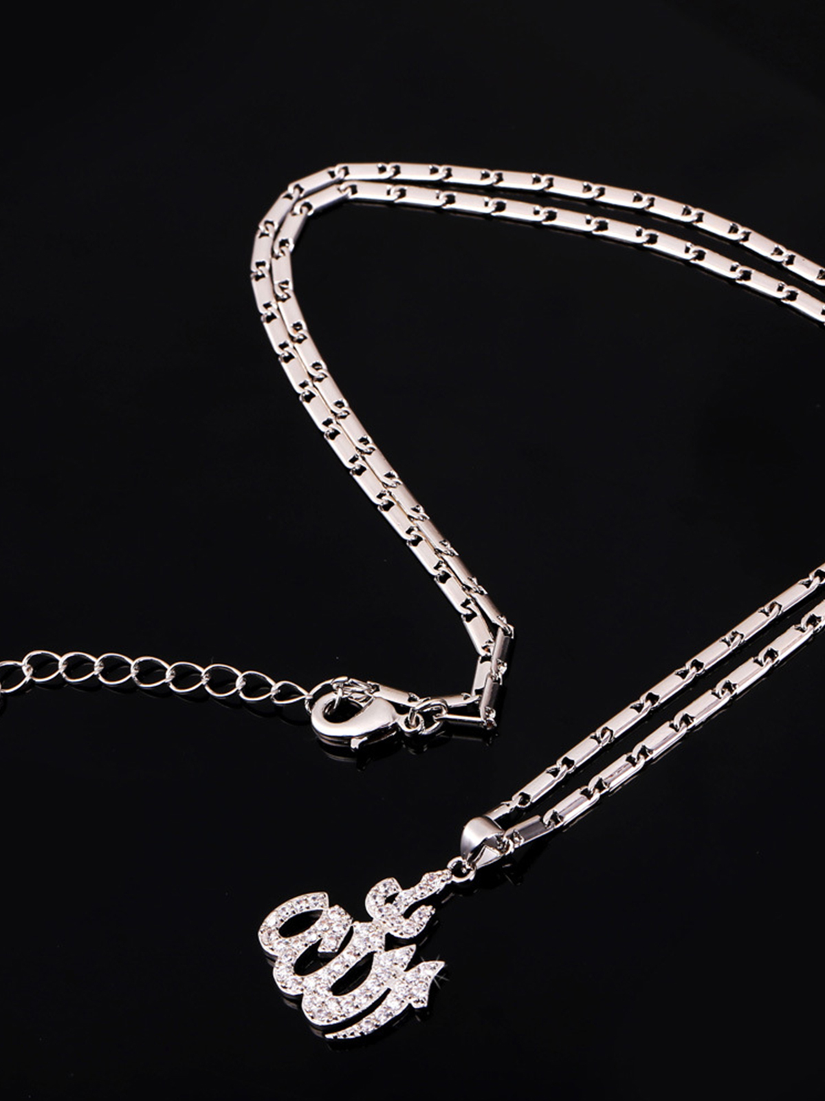 Allah Pendant Muslim Islamic Necklace with CZ in Platinum