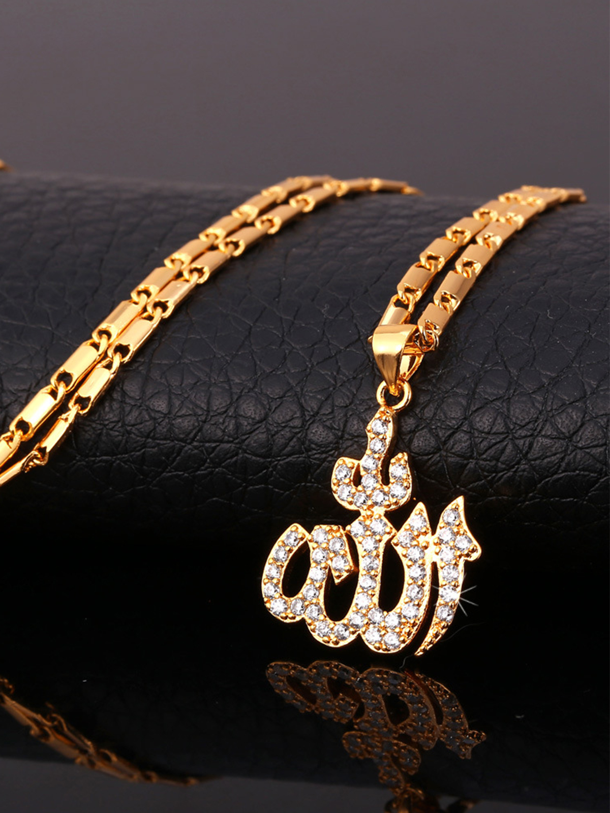 Allah Pendant Muslim Islamic Necklace with CZ in 18K Gold
