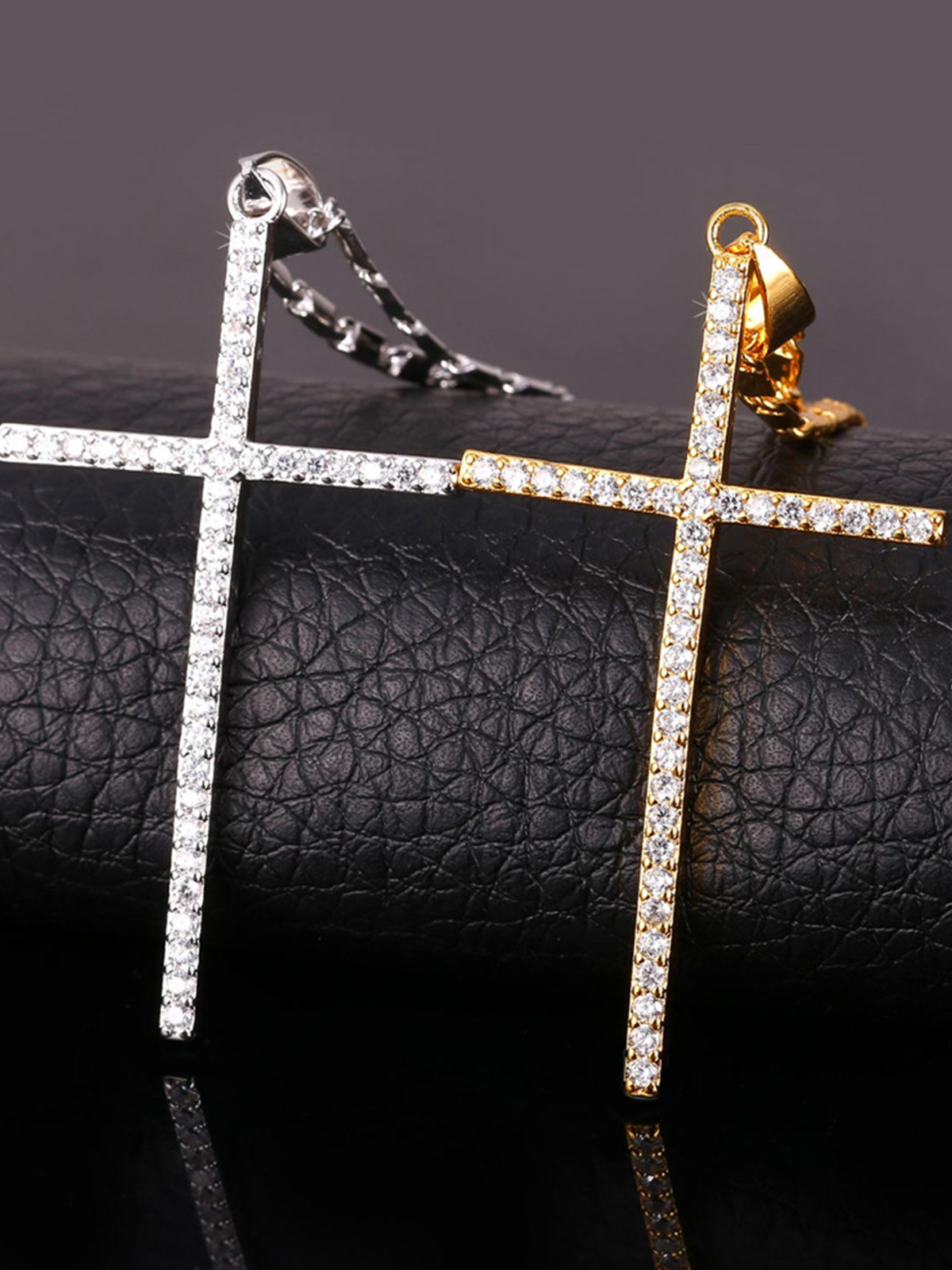 Classic Cross Pendant Necklace with CZ in 18K Gold