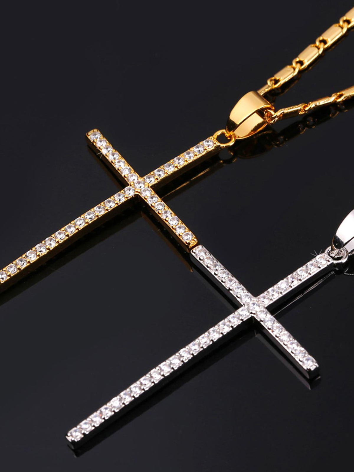 Classic Cross Pendant Necklace with CZ in 18K Gold